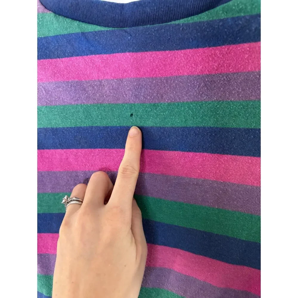 Vintage 1990s Crazy Horse Striped T-Shirt Kids L Fits Adult S Blue Pink Green